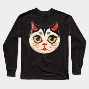 Retro Kitschy Cat Heads Long Sleeve T-Shirt